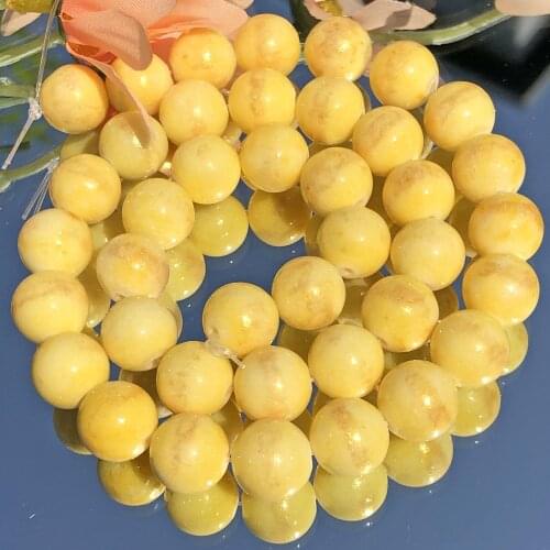 Yellow Lapis Lazuli Jades Stone Beads Round Loose Spacer Beads For Jewelry Making DIY Bracelet Accessories 4/6/8/10/12mm 15”Inch