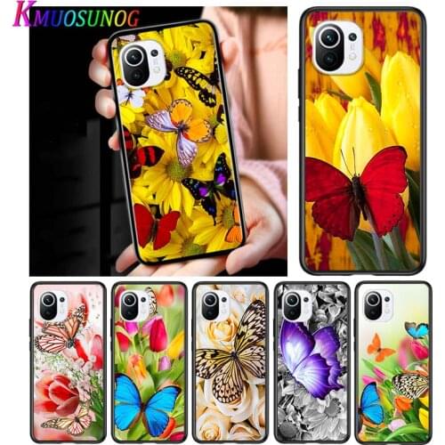 Colorful Flower Butterfly for Xiaomi Mi 11 10T Note 10 Ultra 5G 9 9T SE 8 A3 A2 A1 6X Pro Play F1 Lite 5G Black Phone Case