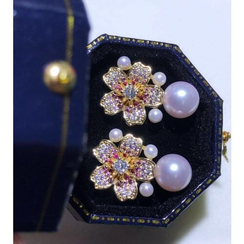 Flower Gold Plated Earrings Mountings Findings Settings Jewelry Parts Fittings Accessories for Pearls Coral Agate Jade Beads