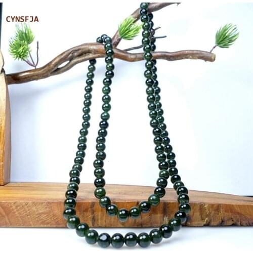 CYNSFJA New Real Certified Natural Hetian Jade Bracelets Necklace Nephrite 8mm 108 Beads Rosary Tasbih Dark Green High Quality