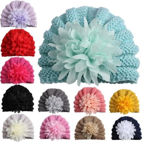 2017 Kids Knitting Hat Photography Accessories Girl Flower india Cap Touca Infantil turban hat