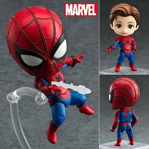 Disney Marvel Spider Man PVC Action Figure Super Heroes Avengers Anime Cute Assemble Change Face Model Dolls Toys or Kid Boy