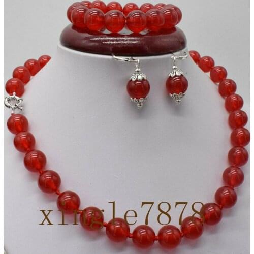 6mm-12mm Natural Ruby Round Gemstone Beads Bracelet Earrings Necklace18'' Set