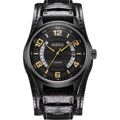 Parnis Pilot IV Seriers Mens Leather Watchband Fashion Business Automatic Mechanical Watch Wristwatch