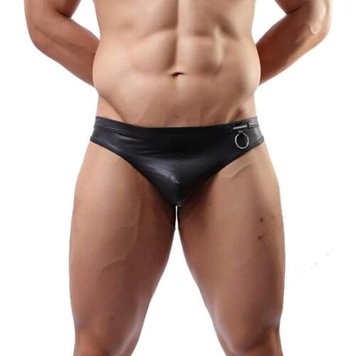 Mens Briefs Sexy Lingerie Thongs Male Fashion Sexy Faux Leather G-String C String Hombre T Pant Funny Bikini Tanga Jocks For Man