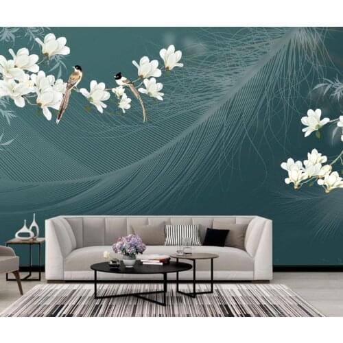 Custom Hand painted Flowers and birds mural wallpaper wall papers home decor photo wall covering TV background wall painting
