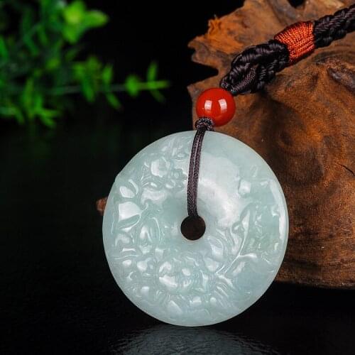 Natural Jade Flowers Circle Jadeite Flower Dount Necklace Pendant Jade Jewelry