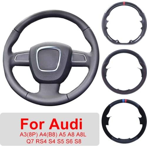 Hand Sewing Customized Car Steering Wheel Cover For Audi A3(8P) A4(B8) A5 A8 A8L Q7 RS4 S4 S5 S6 S8 2007 Leather Protective Wrap