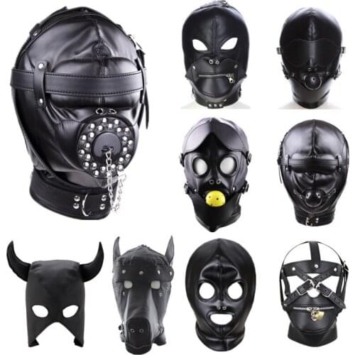 Sex Products for Adults sm PU Leather Fetish Bondage Hood Headgear Sex Mask Bdsm Toys Adult Games Sex Toys for Women