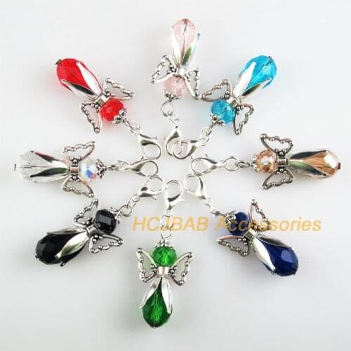 8 New Angel 18x34mm Charms Mixed Teardrop Crystal Tibetan Silver Plated Retro With Lobster Claw Clasps