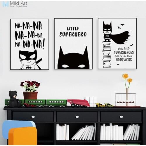 Nordic Kawaii Black White Superhero Hippie Quote Posters Boy Kids Cute Room Wall Art Canvas Painting Home Decor Print Picture