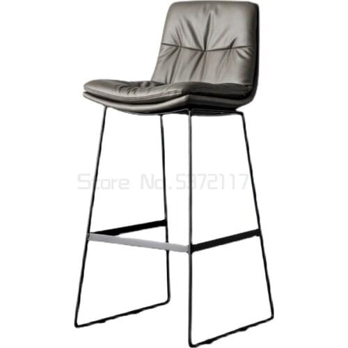 Nordic back leather bar chair household light luxury iron high stool coffee shop modern simple bar chair