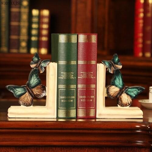 WDDSXXJSL European pastoral style butterfly sculpture bookend decoration resin crafts retro living room study bookend decoration