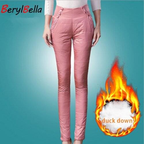 Warm Women Pants Winter Casual Skinny Black Thick Double OuterWear Lace Slim Fitness Pencil Duck Down Pants Female Trousers