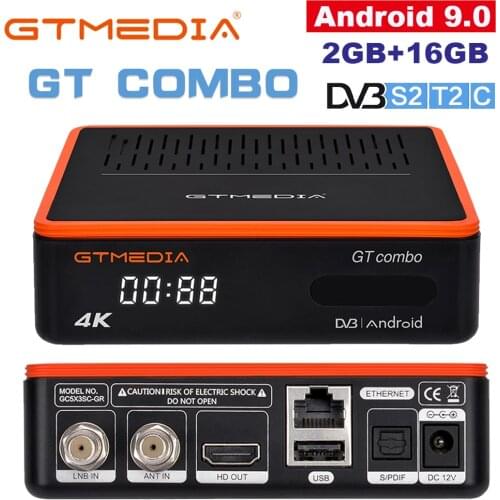 GTMedia GT Combo DVB-S2/T2/C Android 9.0 TV BOX 4K 8K Satellite Receiver 2GB 16GB 2.4G/5G WiFi BT4.1 Ccam Voice control Google