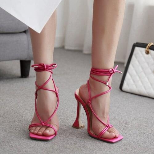 Womens Ankle Strap Gladiator Sandals Summer Ladies 2021 Narrow Band High Heels Female Pump Woman Footwear Women Shoes Plus Size