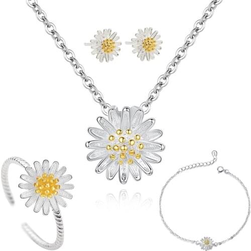 REETI Dubai Boho Fashion Opal Jewelry Sets 925 Sterling Silver Daisy Necklaces Charm Bracelet Ring for Women Statement Jewelry