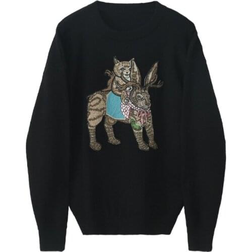 2021 Spring SweaterCrew Neck Long Sleeve Sequins Black Womens Sweater Pullover S M L