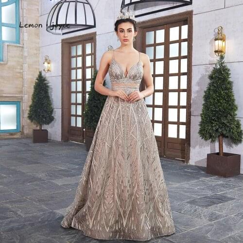 Lemonjoyce Evening Dresses Long 2020 Sexy V-neck Backless A-line Party Prom Gowns Plus Size Elegant robe de soirée