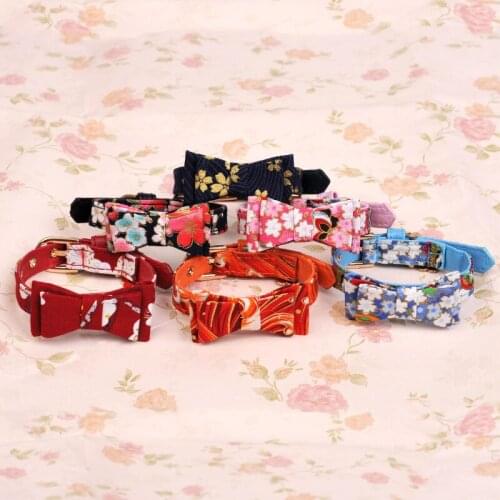 1pc Japanese Style Sakura Printed Bow Small Cats Dogs Puppy Tie Collar Chain Necklace Wedding Christmas Party Bowtie Pet Supply