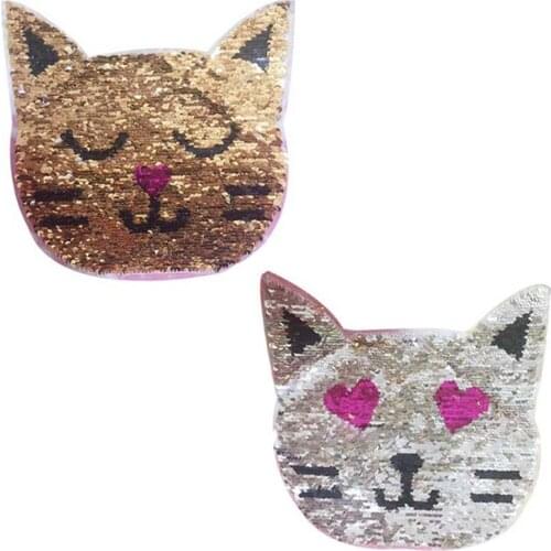 1 Pc Cat Reversible Change Color Sequins Sew On Patches For Clothing DIY Patch Applique Bag Clothing Accessories