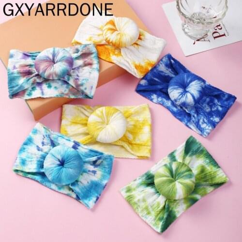 10pc/lot 2020 New Tie Dye Prints Round Knot Nylon Bun Headband Rainbow Cable Knit Girls Donuts Nylon Headband Kids Headwear