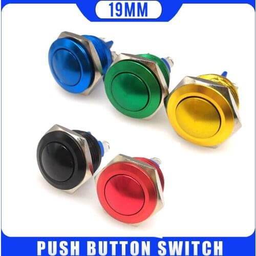 19mm Push button switch ball head 1NO momentary Screw Terminal Aluminum oxide Car Machine waterproof Red Black Blue Gold Green