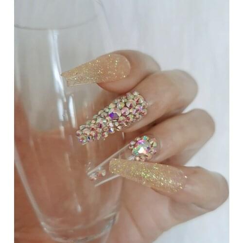 24pcs 2021 latest luxury jewelry ballet coffin fake nails crystal diamond Transparent