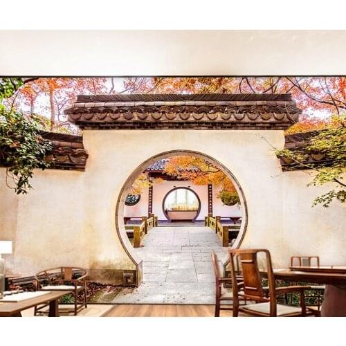 3D Chinese courtyard background Suzhou garden retro nostalgic wallpaper study tea room living room dining room decorative mural