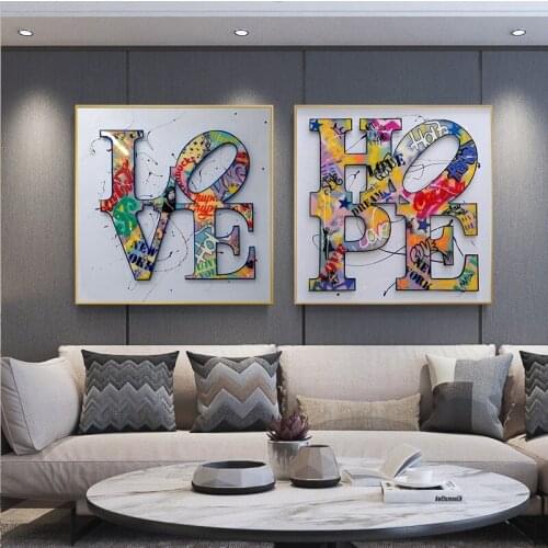 Abstract Modern Graffiti LOVE Wordart Canvas Painting Watercolour Poster and Prints Wall Art Pictures for Living Room Decoration