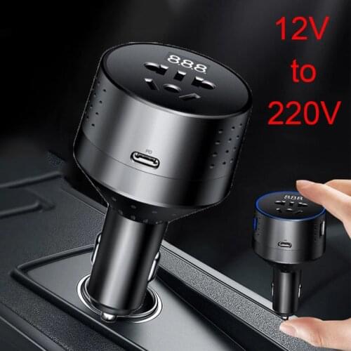URVNS 12V To 220V Car Inverter Type-C PD QC3.0 Fast Charging Car Charger Cigarette Lighter USB Charger With Voltage Display