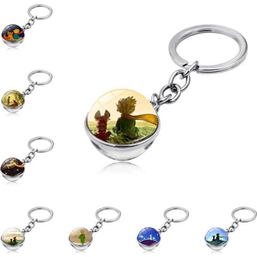 Le Petit Prince Jewelry Metal Key Chain Holder Keyring Little Prince Art Picture Double Sided Glass Ball Keychain Pendant