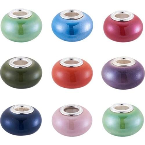 100pcs Handmade Ceramic Porcelain European Beads Brass Double Cores Mixed Color for Jewelry Making 15x10~11mm hole:5mm