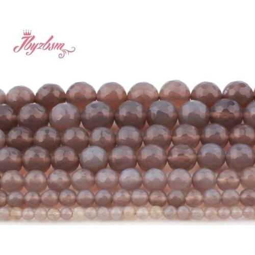 Natural Gray Agates Faceted Round Bead Ball 6/8/10/12mm Stone Beads Loose For Necklace Bracelet DIY Jewelry Making Strand 15"