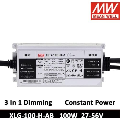 MEAN WELL constant power LED Driver 3 IN 1 Dimming IP67 XLG-100-H-AB 100W2100mA Meanwell Power Supply for plant grow Light