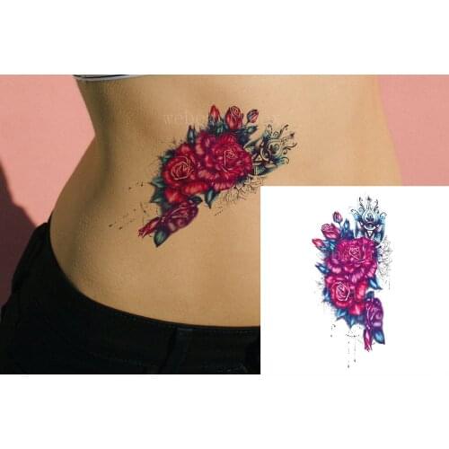 Fake Tattoo Sticker for Woman Girl Coquettish Rose Crystal Temporary Tattoos Art Arm Belly Waterproof Tatoo Body Transfer Tatto