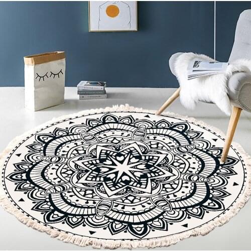 Nordic Style Living Room Carpet Imitation Cotton Linen Bohemia Round Mat Decor Woven Prayer Bedroom Rug Children Play Area Rug