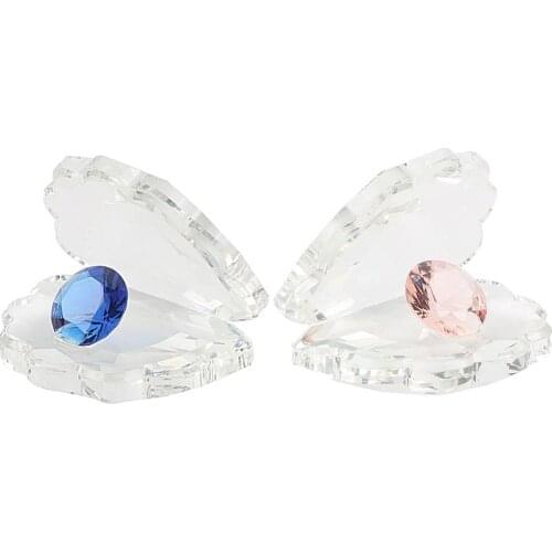 Crystal Glass Sea Shell Suncatcher Figurine Collectible Cute Oyster Sculpture Wedding Decoration (2 Pieces)