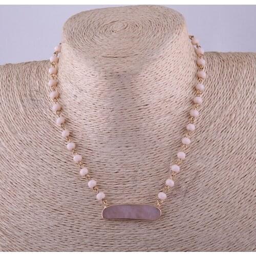 Fashion Bohemian Blush Crystal Glass Gold Chain Rectangle Natural Stone link Charm Women Ethnic Choker Necklace