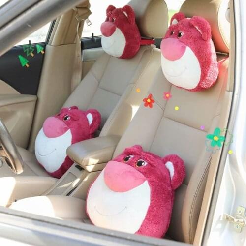 Cartoon cute strawberry bear car headrest car neck pillow pillow cushion car pillow car interior accessories
