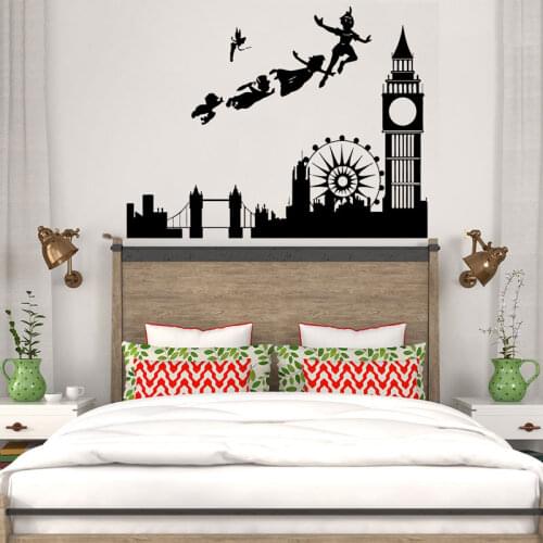 Wall Stickers For Kids Rooms Decal Peter Pan London Cartoon Pirate Mural Children Boys Nursery Bedroom Home Decor Modern WL157
