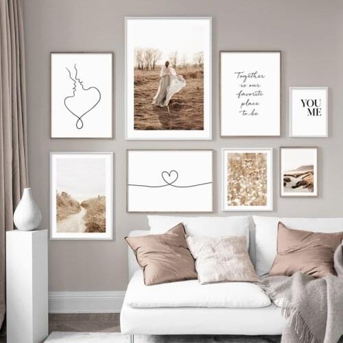 NordicStyle Autumn Sunset Plant Nature Landscape Poster Love Words Line Quote Wall Art Canvas Print Decorative Painting Picture