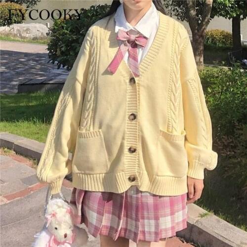 New Kawaii Knitted Cardigan Women Japanese College Style Loose Sweater Twist Cardigans Jacket Female 2021 Autumn Winter Clothes