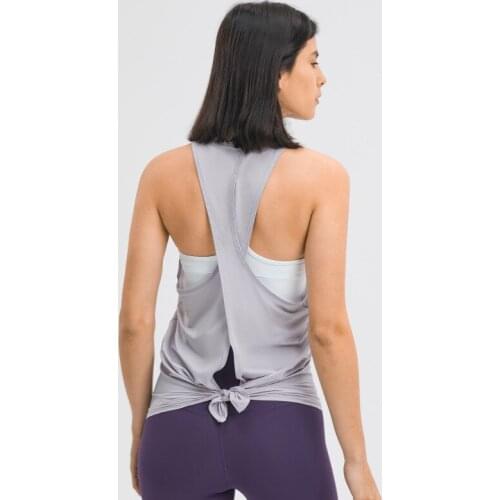 NWT Cross-tie Blouse Workouts Clothes Open Back Yoga Tank Tops Stretch Sexy Blouse Gym Tank Back Mesh Patchwork Sports Vest