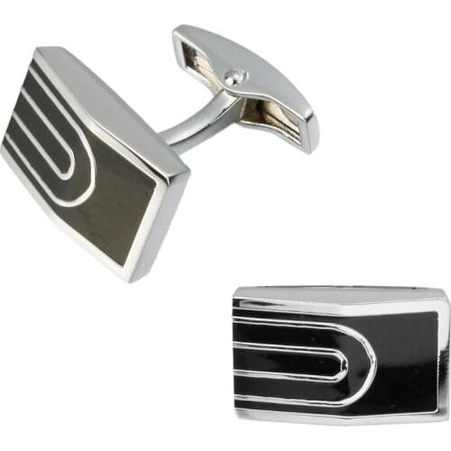 A pair of high quality brass material black enamel silvery u-shaped cufflinks fashion mens shirts cufflinks sculpture