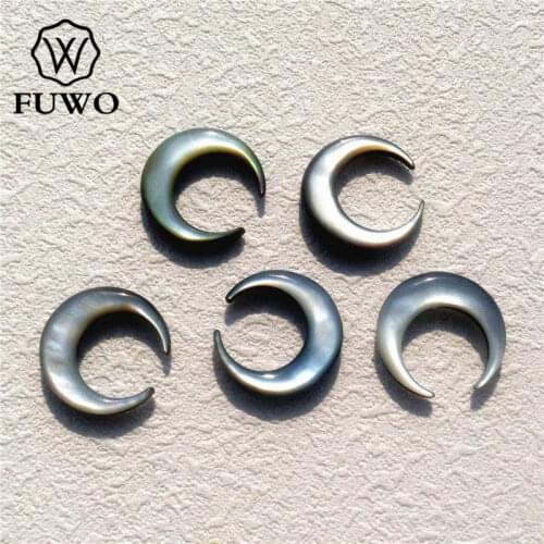 FUWO 20mm Natural Black Shell Crescent Pendant Small Size Mother Of Pearl inlay Crescent Fashion Jewelry making Supplies S003