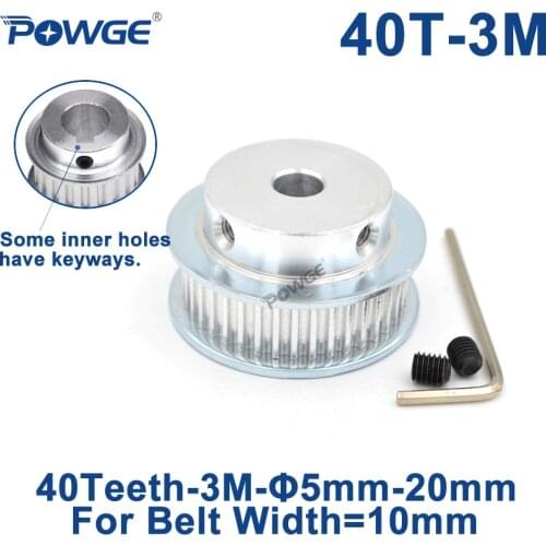 POWGE 40 Teeth 3M Timing Pulley Bore 5/6/6.35/7/8/10/12/14/15/16/17/19/20mm for Width 10mm 3M Synchronous belt HTD3M 40Teeth 40T