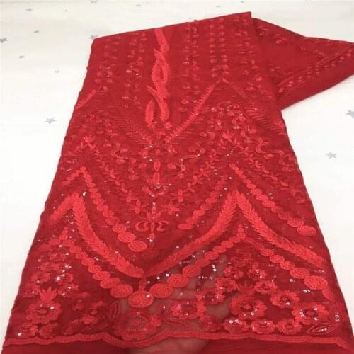 Luxury sequins Lace Handmade Fabric French Wedding Dress Latest Nigeria Cotton Embroidery White Good Price With sequins New red