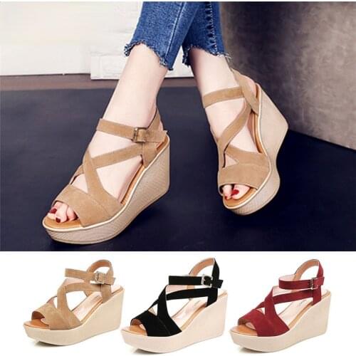 Women Ladies Women Fish Mouth Non-slip Platform Slope High Heels Sandals Buckle Strap Sandals Outdoor Style for Women