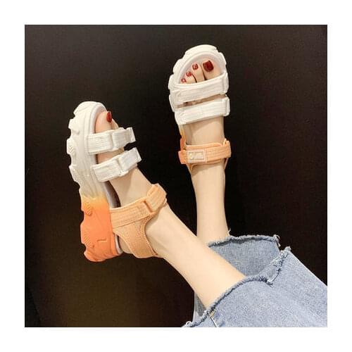 Women Fashion Color Matching Sandals 2021 Summer Newest Velcro Sponge Cake Thick Bottom Large Size Casual Sports Sandals Women